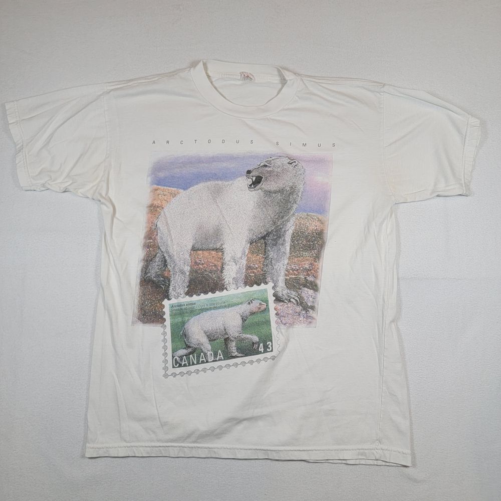 Polar Bear Adult's‎ Sz L Large White Graphic Arctodus Simus Canada SEE DESCRIPT